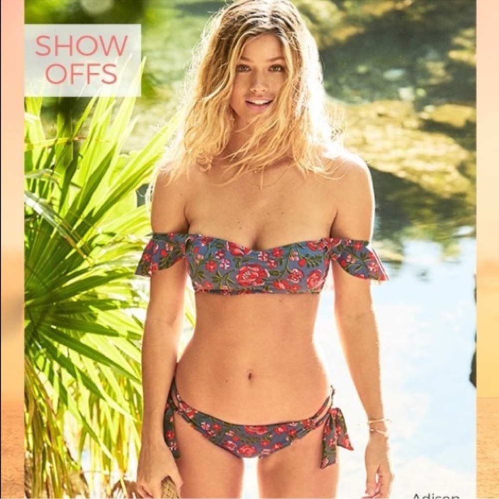 NWT - ADORE ME bikini blue floral detachable ruffle sleeve bandeau top
